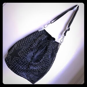 ZARA Star Studded Bucket Handbag Purse Black Leather Boho